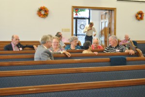 Enjoying good conversation while waiting to begin